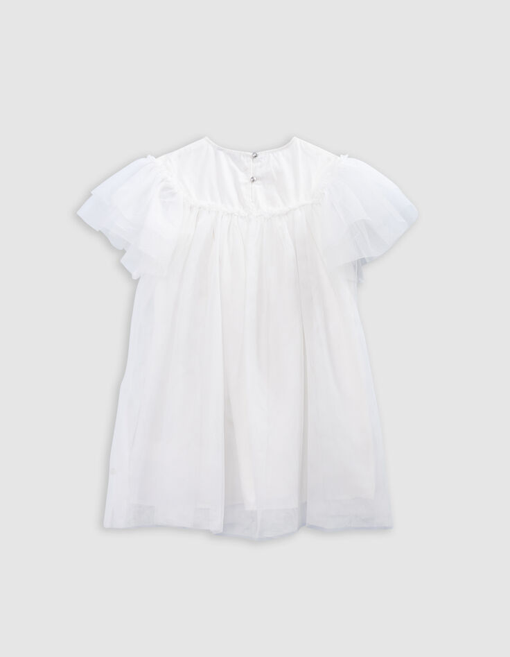 Robe blanche tulle broderies argentées fille-4