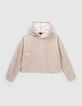 Girls&rsquo; beige hooded T-shirt with XL print on back-2