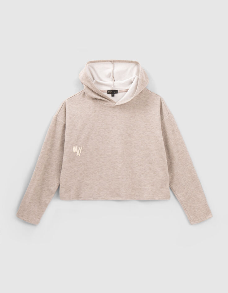 Girls&rsquo; beige hooded T-shirt with XL print on back-2