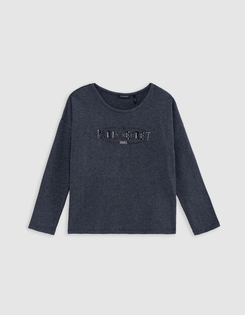 T-shirt gris message print, clous et strass fille - IKKS