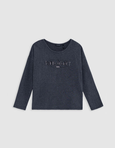 T-shirt gris message print, clous et strass fille - IKKS