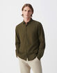 Khaki Herrenhemd, SLIM-Fit, Bio-Baumwollvoile, Streifstick-2