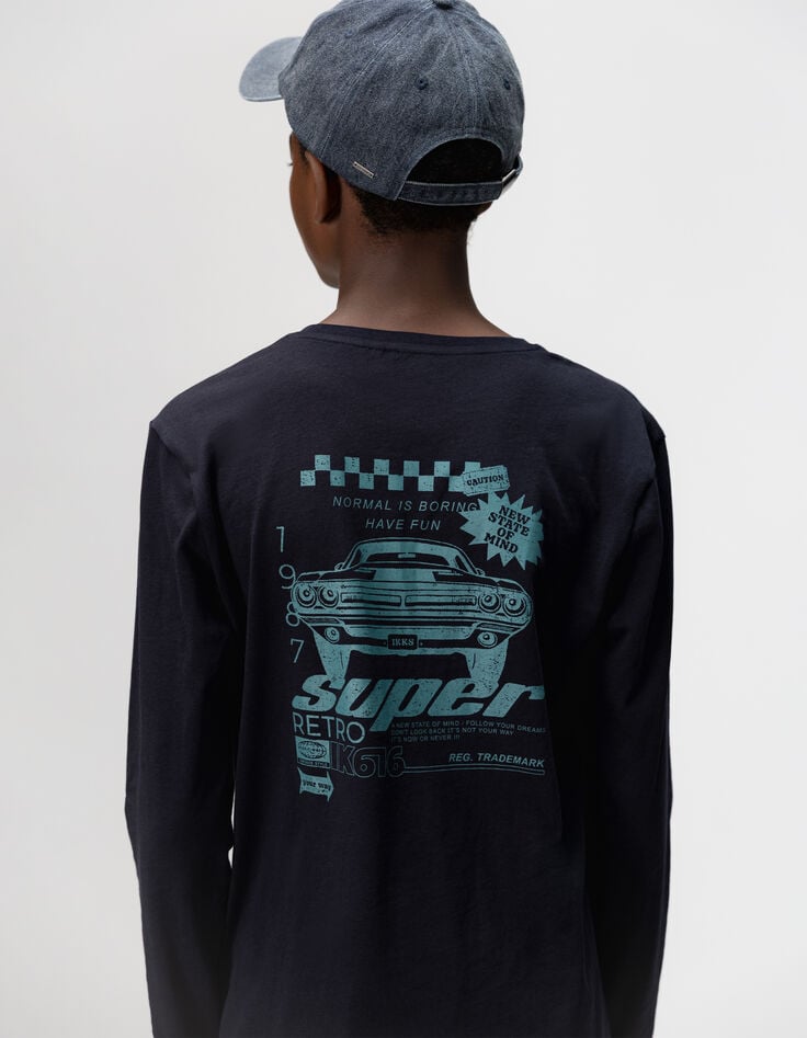 Camiseta azul marino algodón coche espalda niño-2 Camiseta azul marino algodón coche espalda niño-2