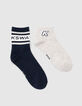 Socken in Grau und Marineblau gerippt-1
