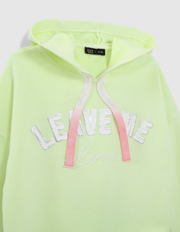 Gelbes Crop-Mädchensweatshirt mit Kapuze und Schriftzug-2