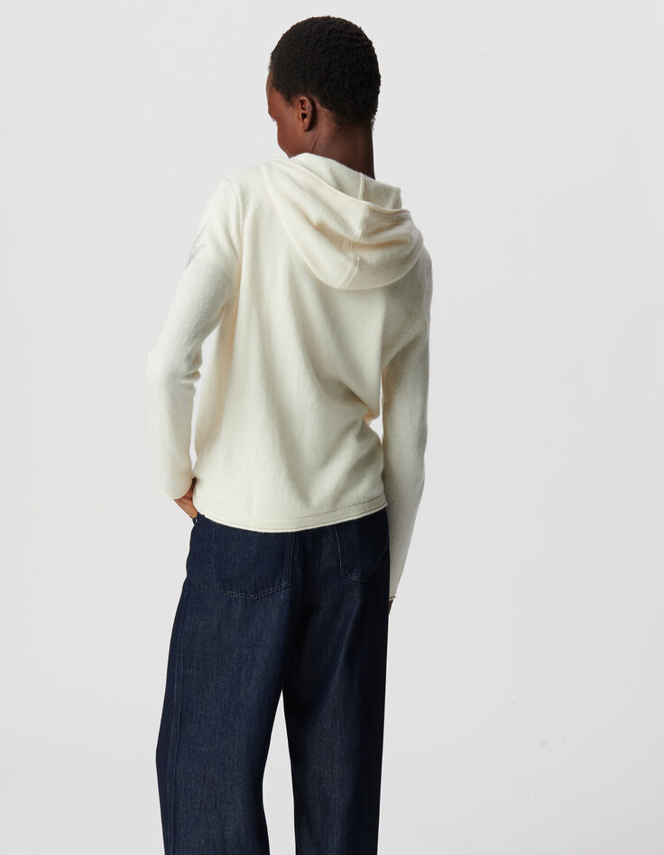 Cardigan écru à capuche 100% cachemire Femme-3
