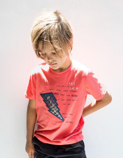 Boys’ red organic cotton T-shirt with lenticular lightning