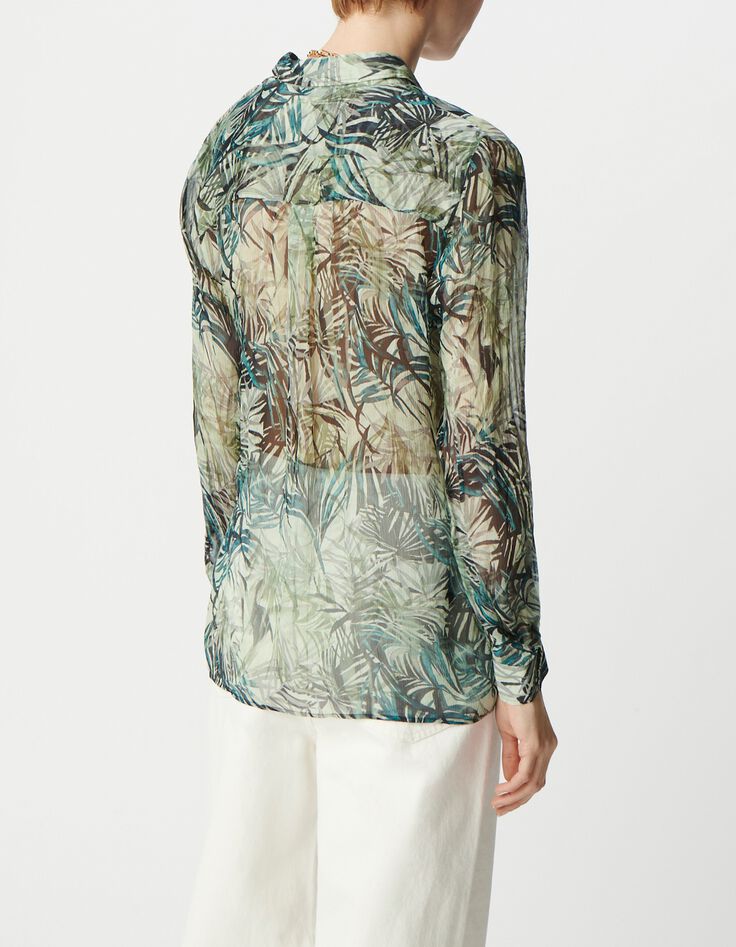 Chemise turquoise imprim&eacute; feuillage Femme-3