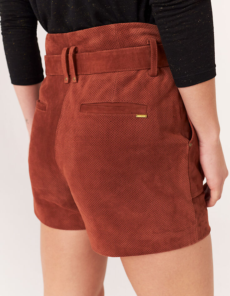 Short taille mi-haute en cuir de chèvre velours femme-6