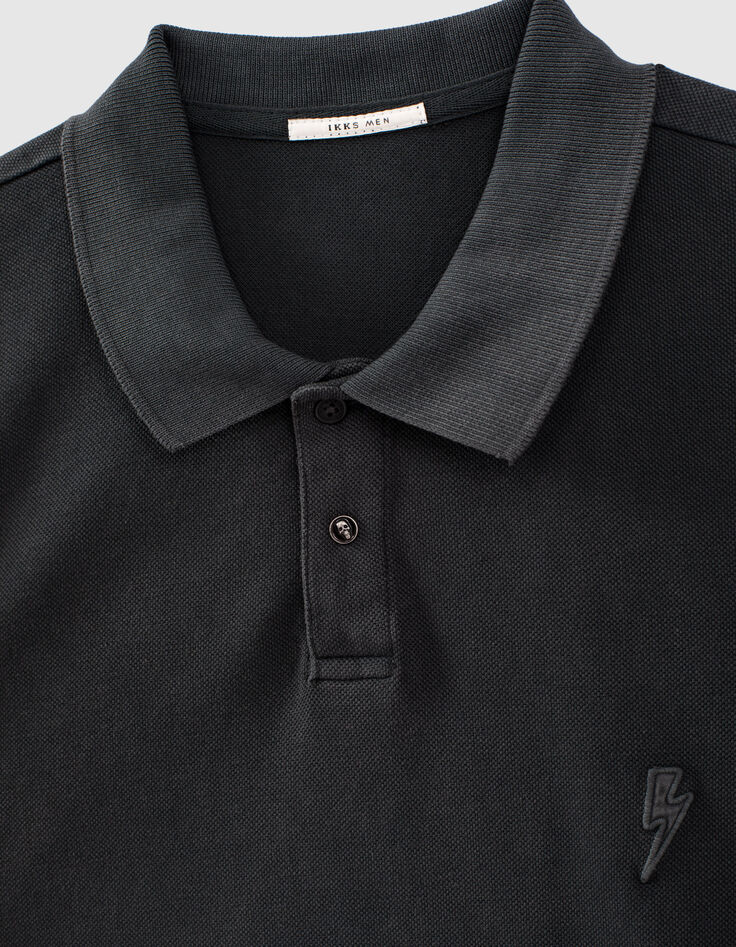 Men’s black faded pique knit polo shirt-2