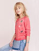 Cardigan orange fonc&eacute; brod&eacute; fille-5