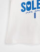 Ecru T-shirt met palmopdruk en tekst met glitters meisjes-4