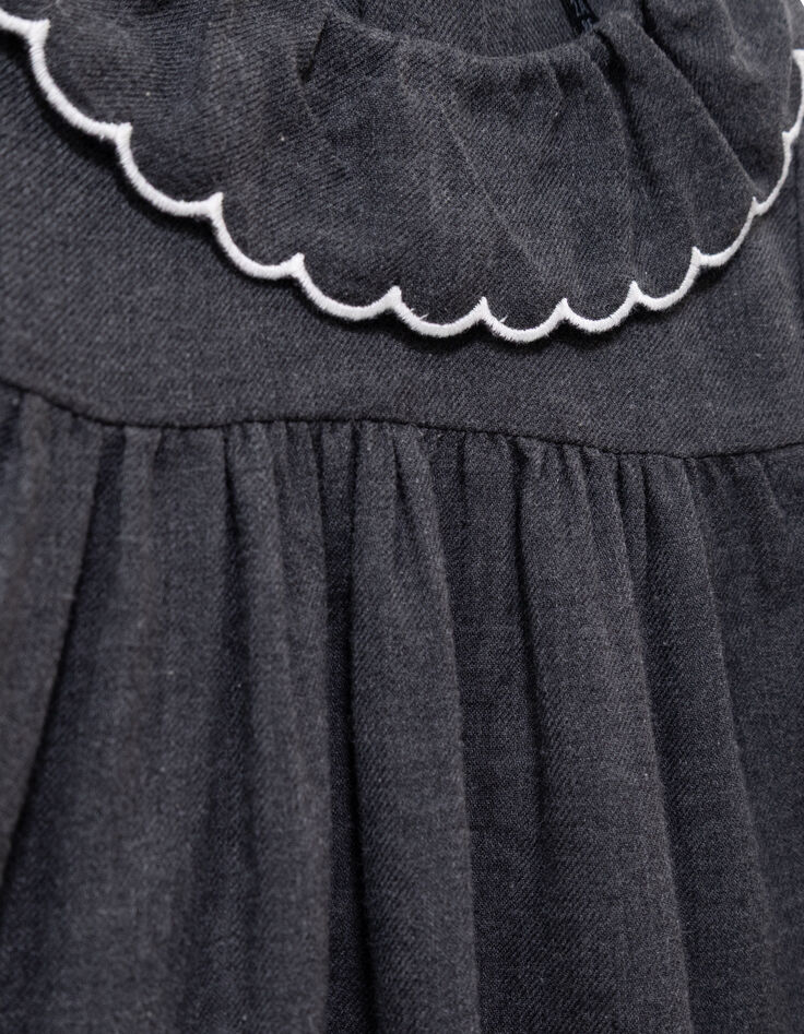 Graue Mädchenbluse mit weitem Kragen Stick-5