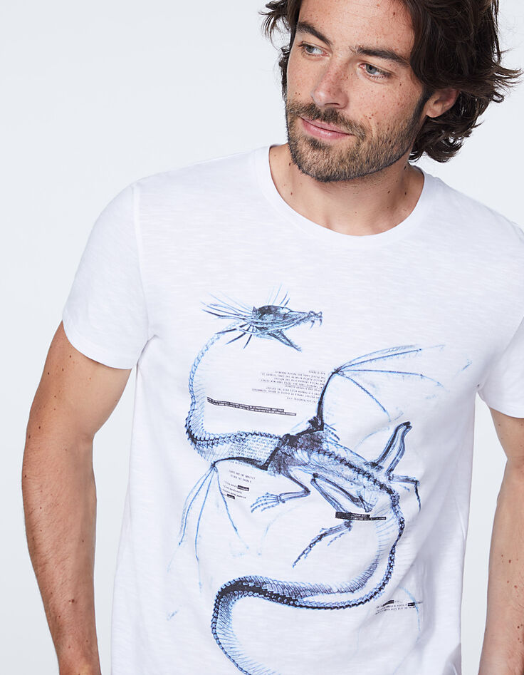 Men's white skeleton-dragon graphic T-shirt-4