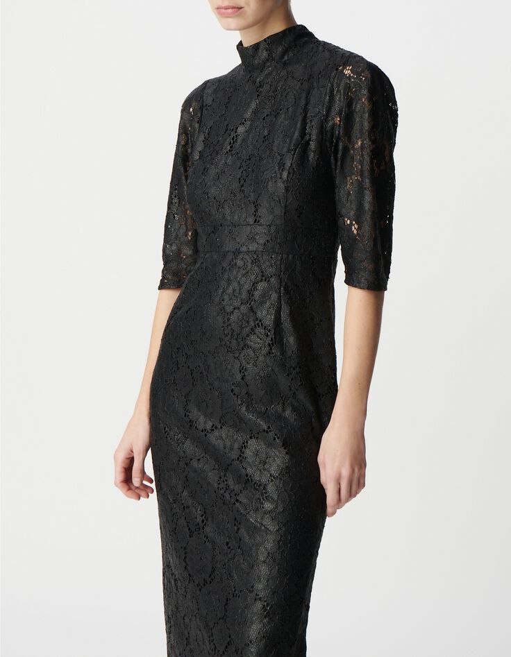 Robe midi noire dentelle effet enduit Femme-2