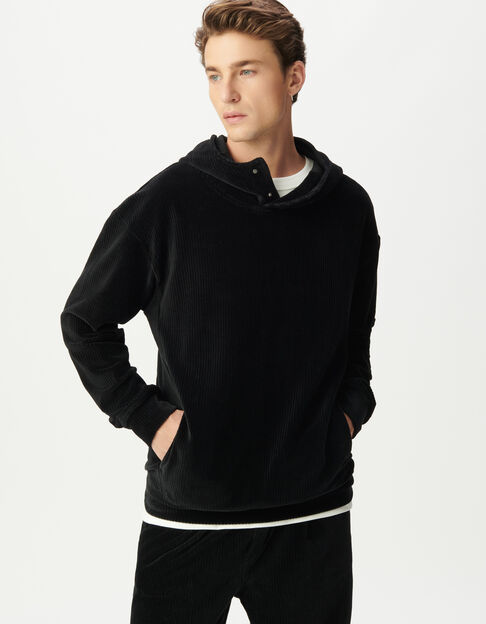 Zwarte sweater ribvelours opstaande kraag kap Heren - IKKS