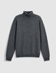 Pull col roul&eacute; gris tricot 100% laine Homme-5