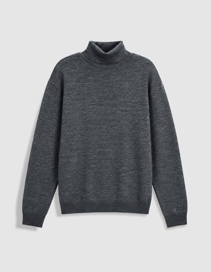 Pull col roul&eacute; gris tricot 100% laine Homme-5