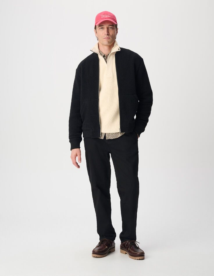 Cardigan teddy noir zipp&eacute; laine bouillie Homme-1