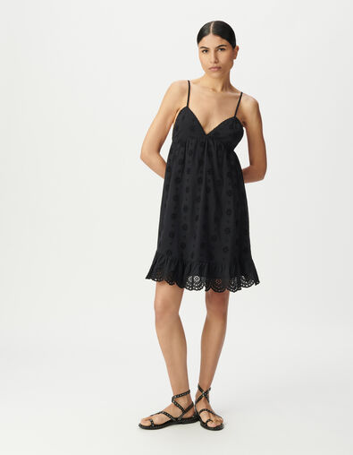 Women's black embroidery anglaise strapless dress - IKKS