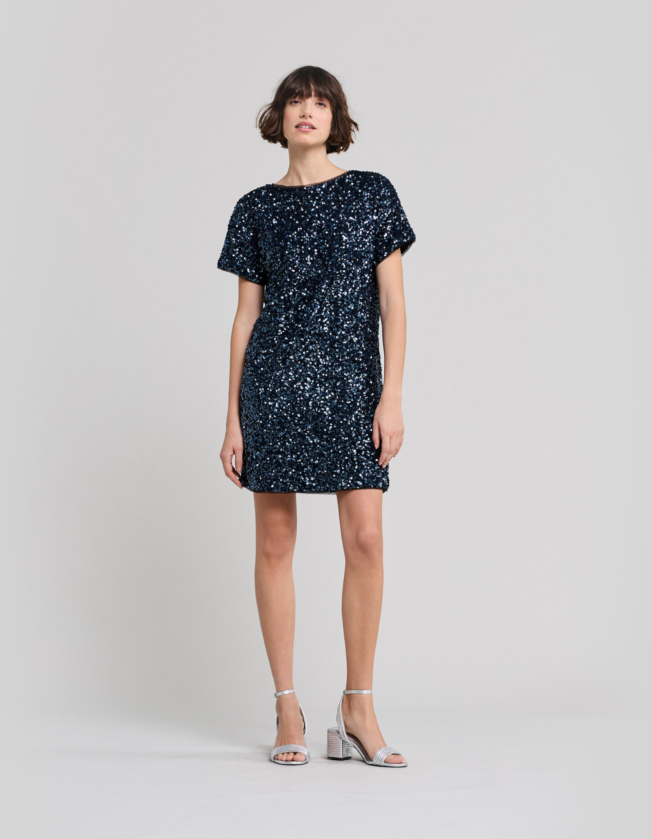 Robe bleue brod e sequins r versible Femme