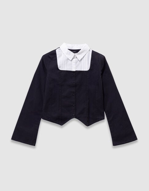 Zwart overhemd trompe-l'oeil wit frontje meisjes - IKKS