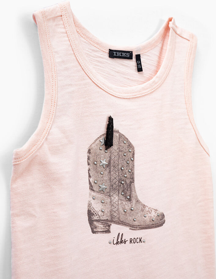 Girls’ light pink vest top with studded cowboy boot - IKKS