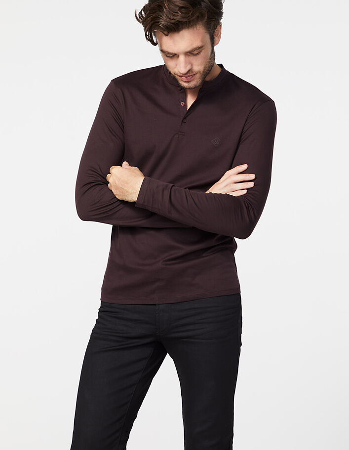Men’s plum Interlock long sleeve polo shirt - IKKS