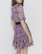 Robe courte en voile fuchsia imprimé bandana floral femme-3
