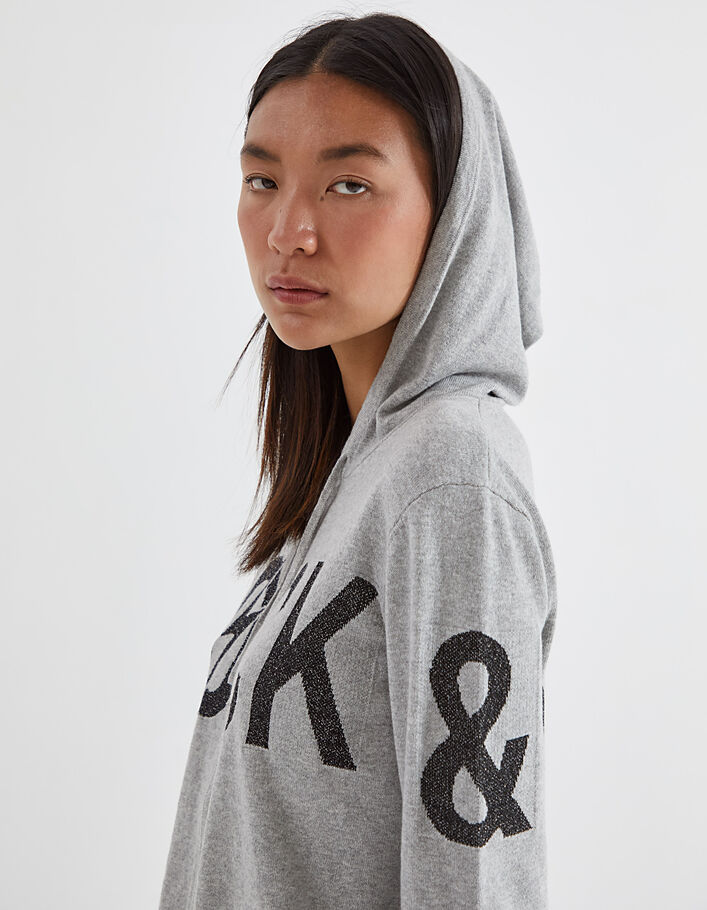 Women’s grey rock slogan hooded cardigan - IKKS