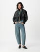 Chaqueta de piel negra oversize Talla Mujer-2
