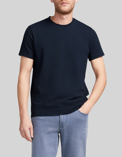 Men's navy decorative jacquard knit T-shirt - IKKS