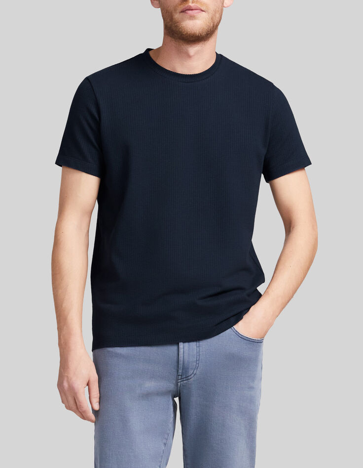 Men's navy decorative jacquard knit T-shirt-1