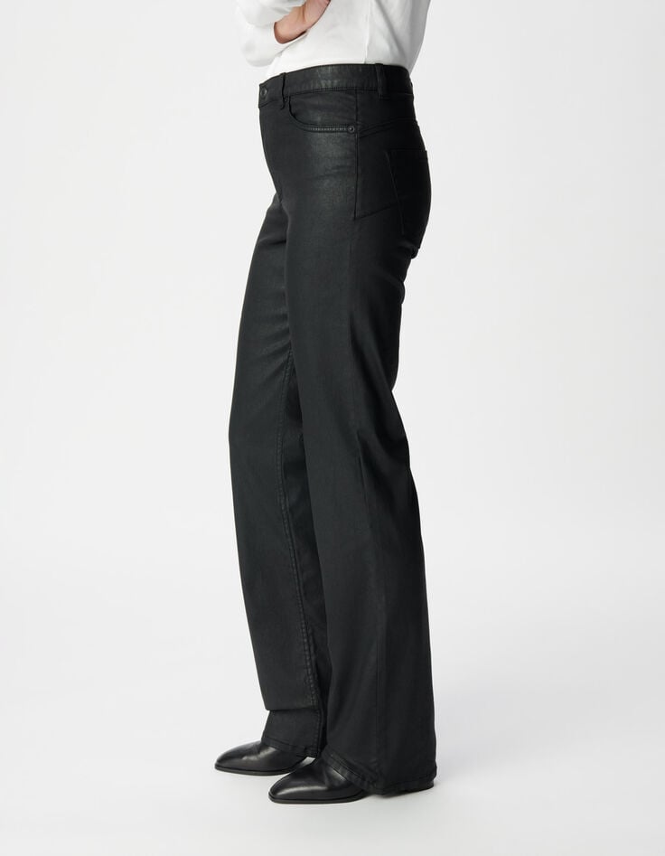 Jean bootcut noir enduit taille haute Femme-4