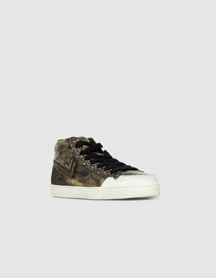 Women’s khaki metallic leather glittery high-top trainers-2