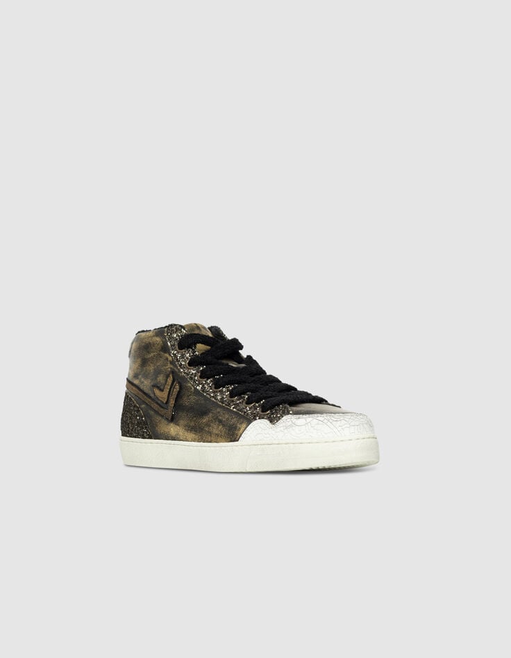 Women’s khaki metallic leather glittery high-top trainers-2 Women’s khaki metallic leather glittery high-top trainers-2