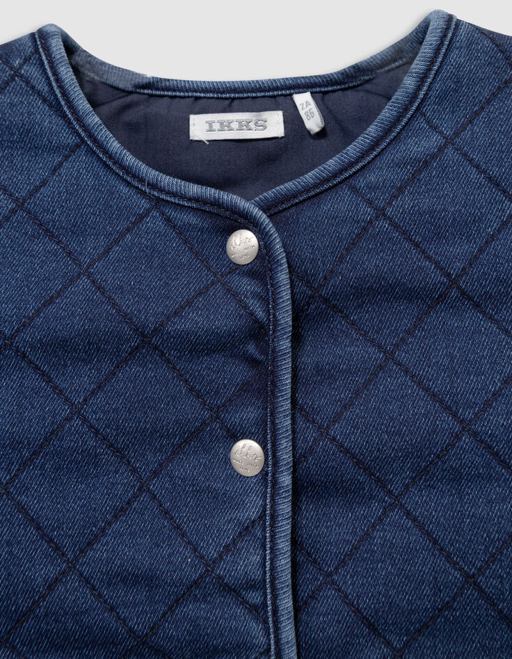 Cardigan sans manches bleu marine denim matelassé fille-2 Cardigan sans manches bleu marine denim matelassé fille-2