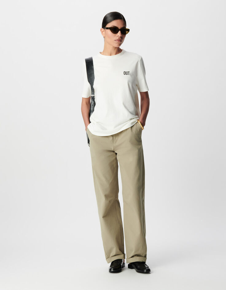 Mujer Cuello redondo blanco de algod&oacute;n org&aacute;nico con mensaje en la espalda-1