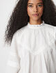 Blusa blanca de jacquard y encaje para mujer-5