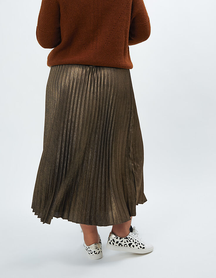 I.Code gold pleated long skirt-3