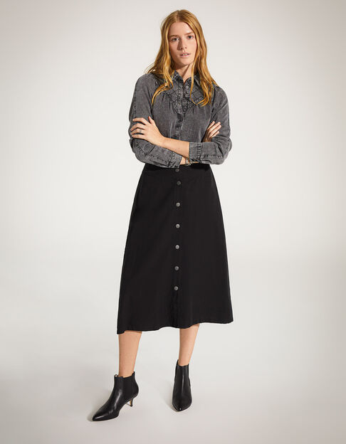 Women’s black Tencel and linen buttoned-front midi skirt