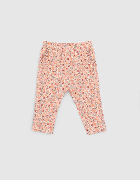 Baby girls’ peach micro-flower print trousers