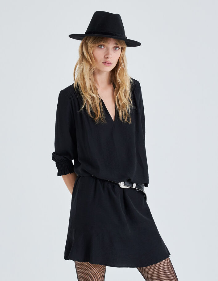 Women's black upcycled satin dress with drawstring waist