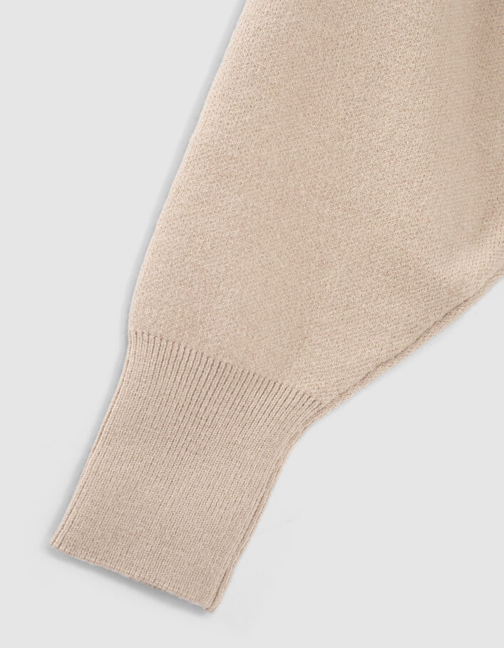 Pull cropped beige clair tricot à capuche fille -5