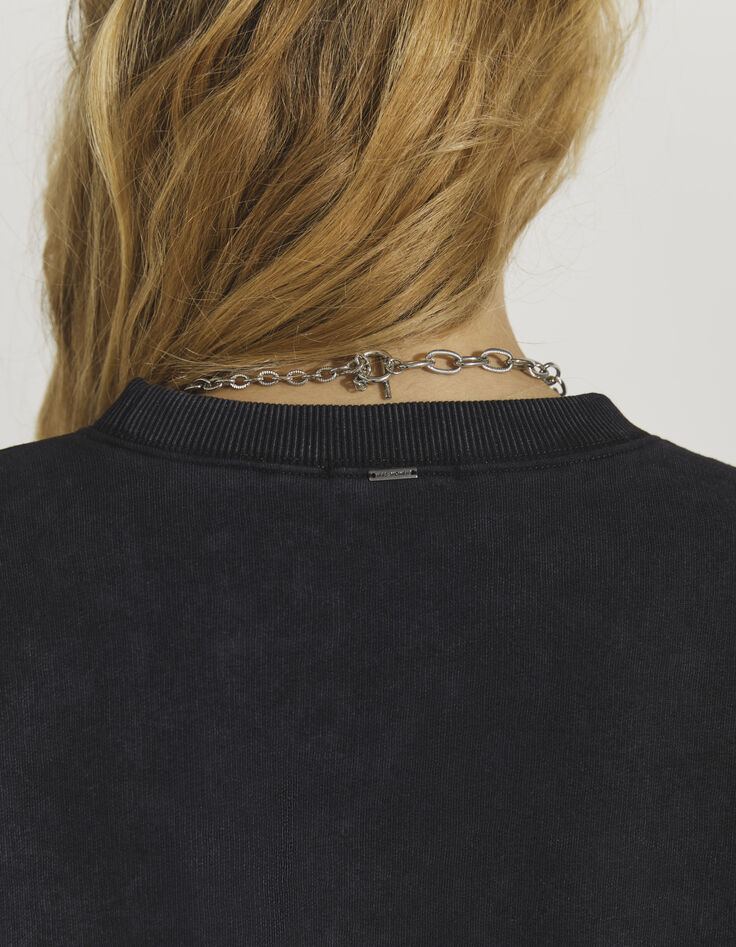 Sweat oversize en molleton noir visuel X iconique femme-2