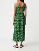 Robe longue verte imprim&eacute; abstrait Femme-3