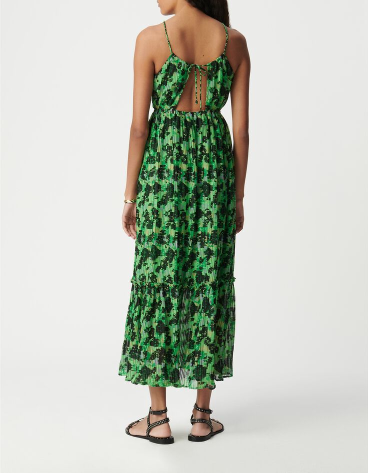 Robe longue verte imprim&eacute; abstrait Femme-3