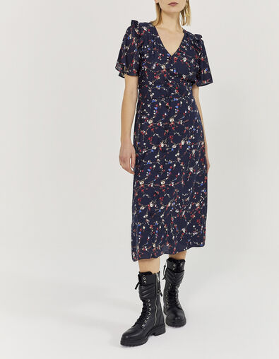 Robe midi viscose et soie imprimé fleurs de cerisier femme - IKKS