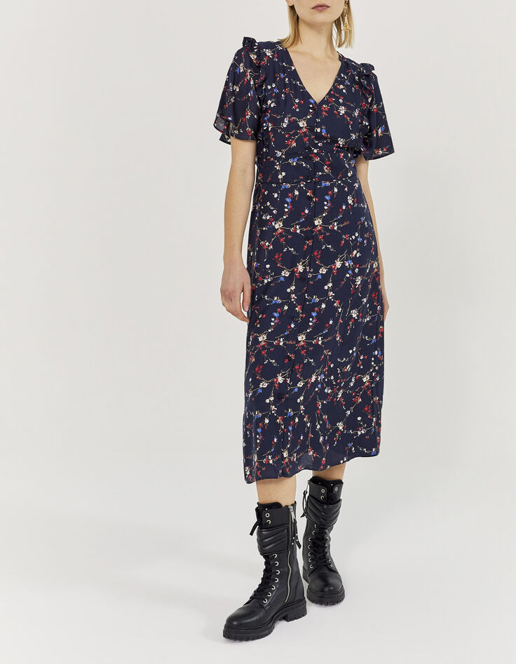 Robe midi viscose et soie imprimé fleurs de cerisier femme-1