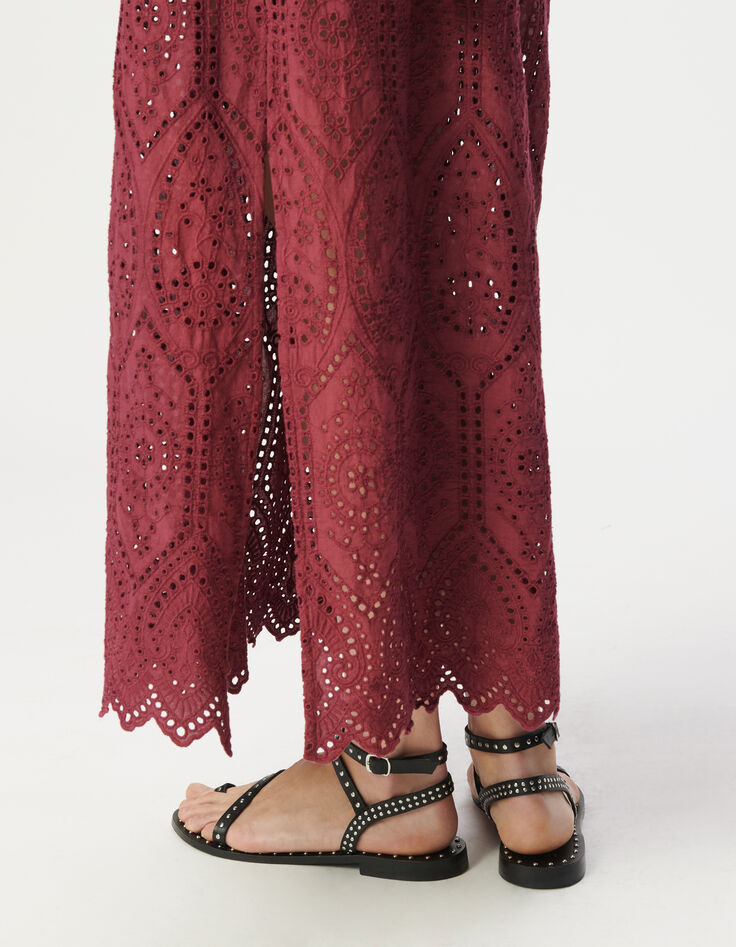 Robe longue bordeaux broderie anglaise ouverture dos Femme-4